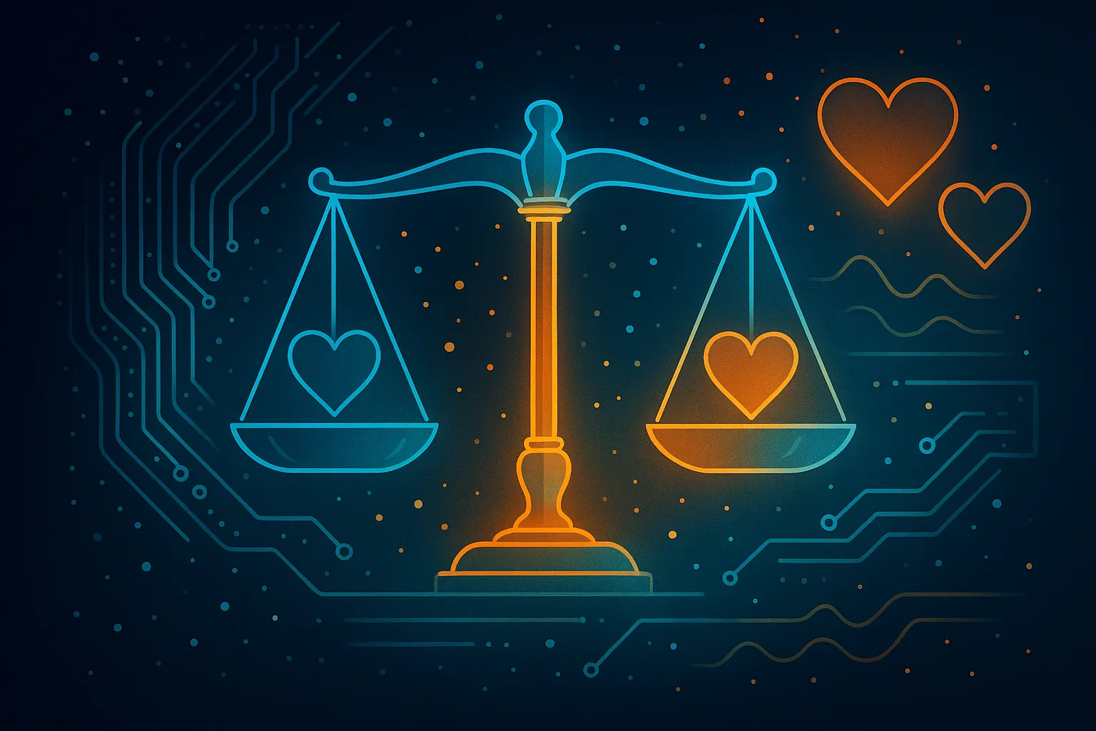 Scales and heart representing fairness and well-being
